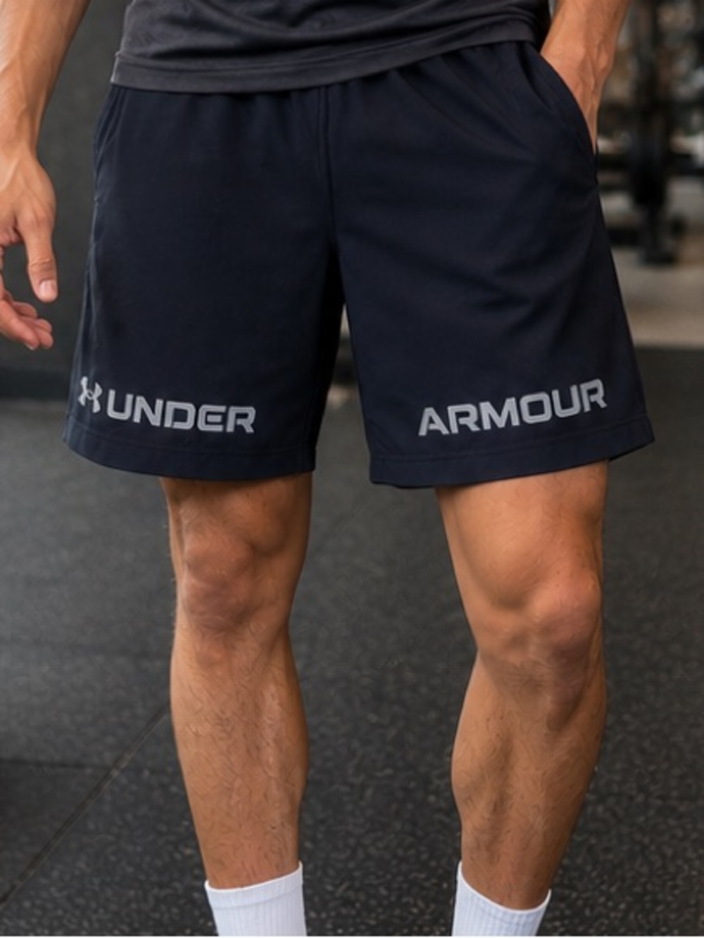 Under Armour Black Men’s Athletic Shorts Logo Training Gym Running Lightweight